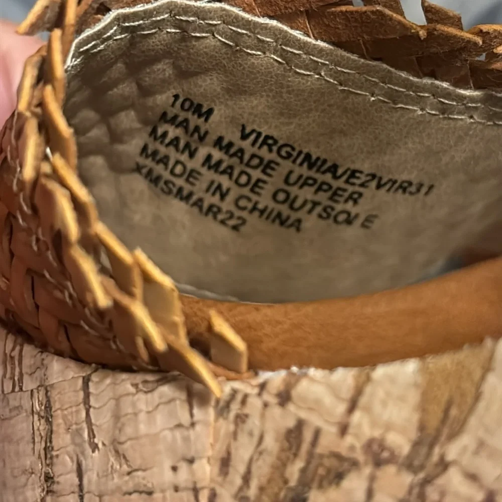 Esprit Brown Leather Sandals with Woven Detail